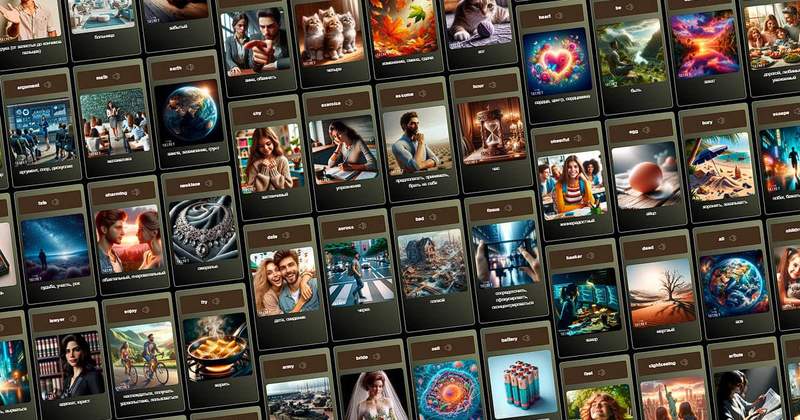 Коллекция карточек для изучения английского языка онлайн в фирменном стиле LangSecret