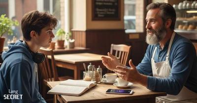 Alex записывает интервью в кафе для школьного проекта