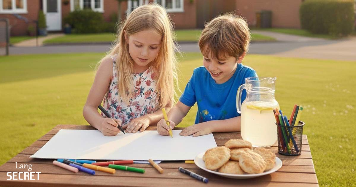 Emma и Jack рисуют плакат за столиком