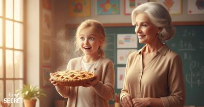 Emma и бабушка Sophia делают живую презентацию с яблочным пирогом в классе