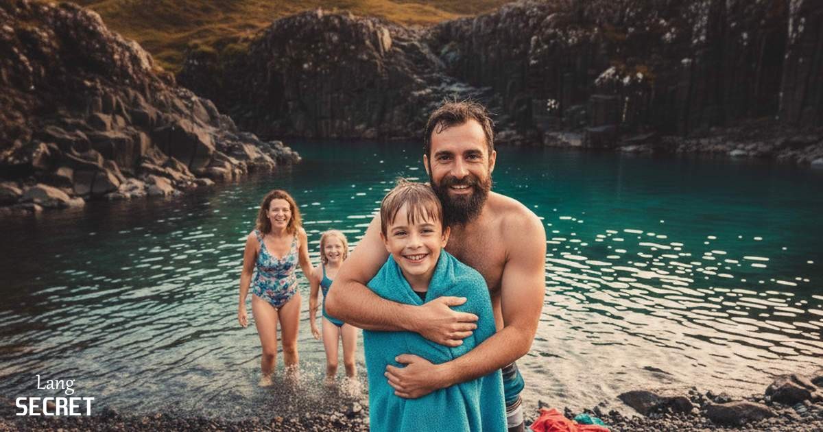 Jack с отцом после прыжка в воду