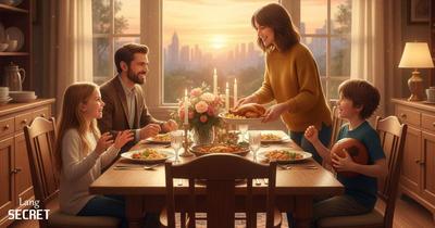 Семья Williams за семейным ужином: курица, рис и овощи на столе