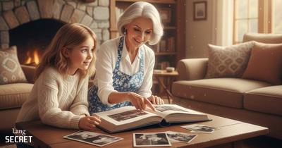 Бабушка Sophia и Emma смотрят старый семейный фотоальбом
