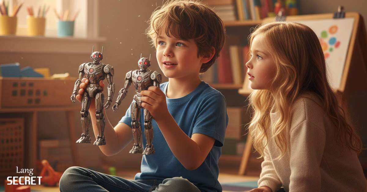 Брат и сестра Jack и Emma играют вместе с роботами