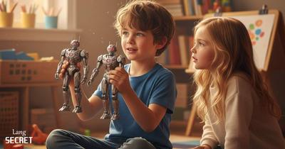 Брат и сестра Jack и Emma играют вместе с роботами