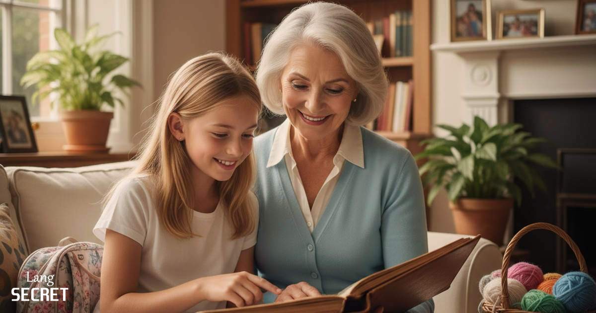 Бабушка Sophia и Emma смотрят старые фото и обсуждают прошлое