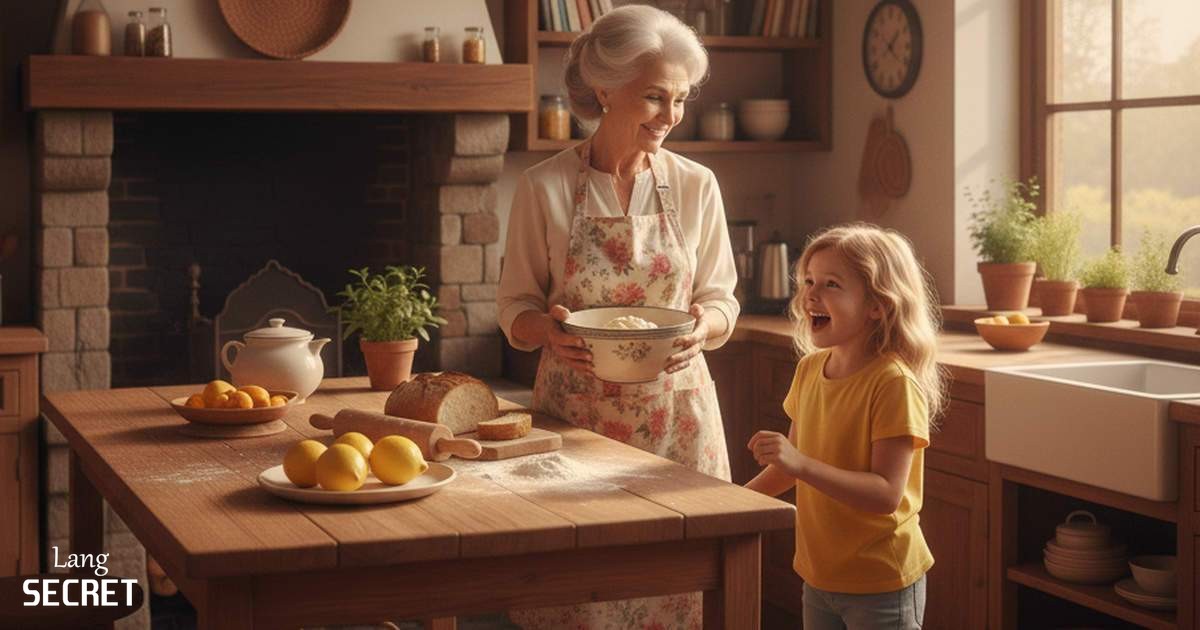 Бабушка и внучка пекут лимонный пирог вместе