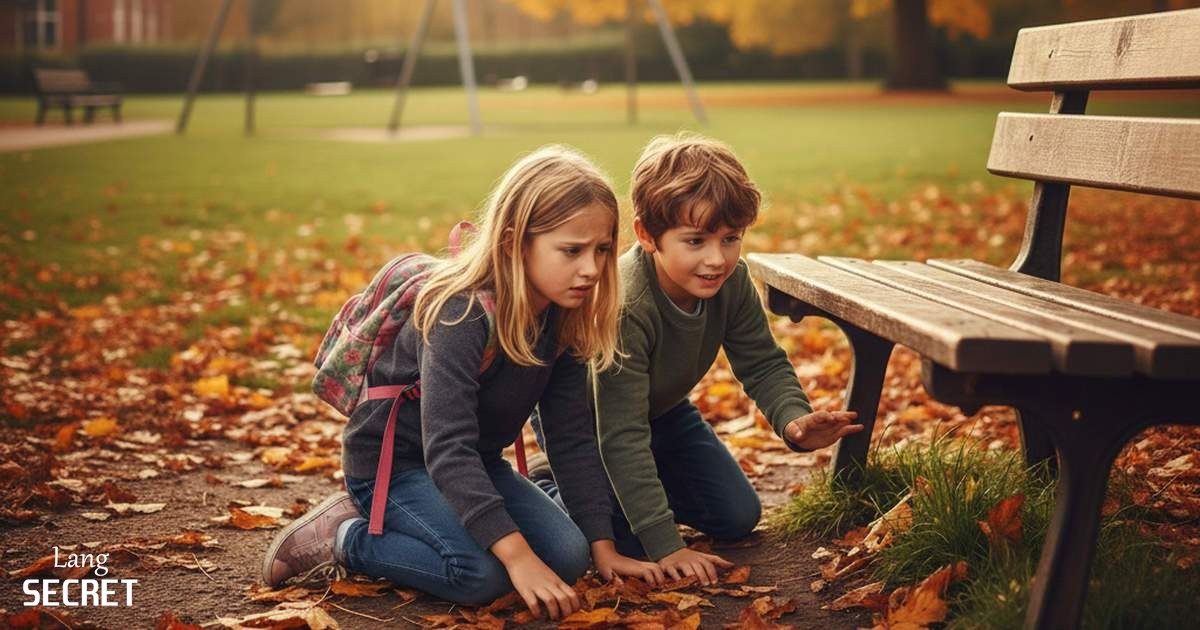 Эмма и Джек ищут игрушку в парке