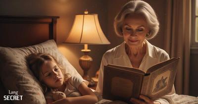 Бабушка читает сказку внучке перед сном