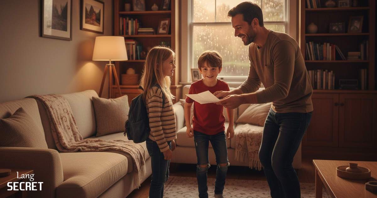 Отец дает подсказки детям по поиску сокровищ